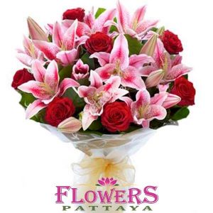 Red Roses and Pink Lilies bouquet - Flower Delivery Pattaya