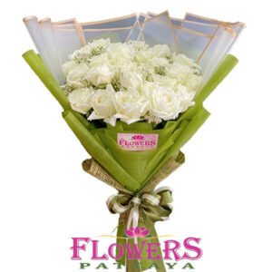 25 White Roses bouquet - Flower Delivery Pattaya