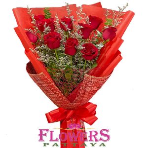10 Premium Red Roses - Flower Delivery Pattaya