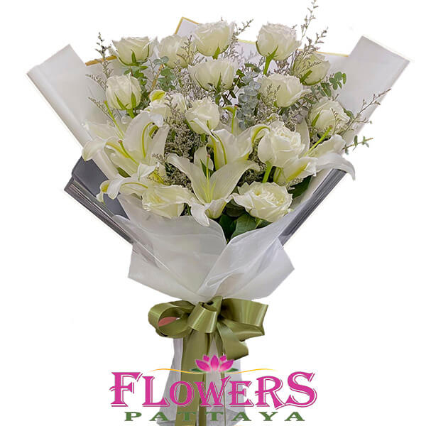 Flower Delivery Pattaya - White Roses and White Lilies
