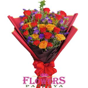 Red and-Orange Roses + Eustoma - Flowers Pattaya