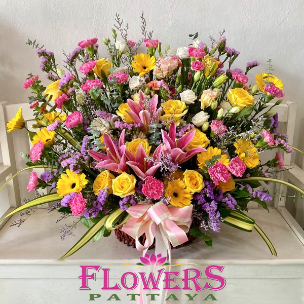 Golden Sunrise flower basket - Flower Delivery Pattaya