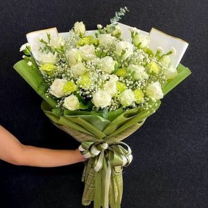 White Roses + Green Eustoma - Flowers-Pattaya