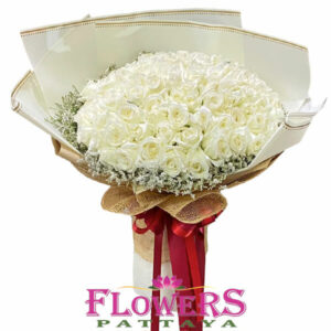 100 White Roses bouquet - Flower Shop Pattaya