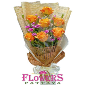 Orange Roses and Eustoma bouquet - Flower delivery Pattaya