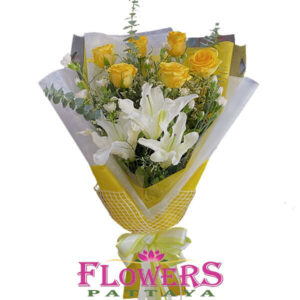 White Lilies and-Yellow Roses bouquet - Flower Delivery Pattaya
