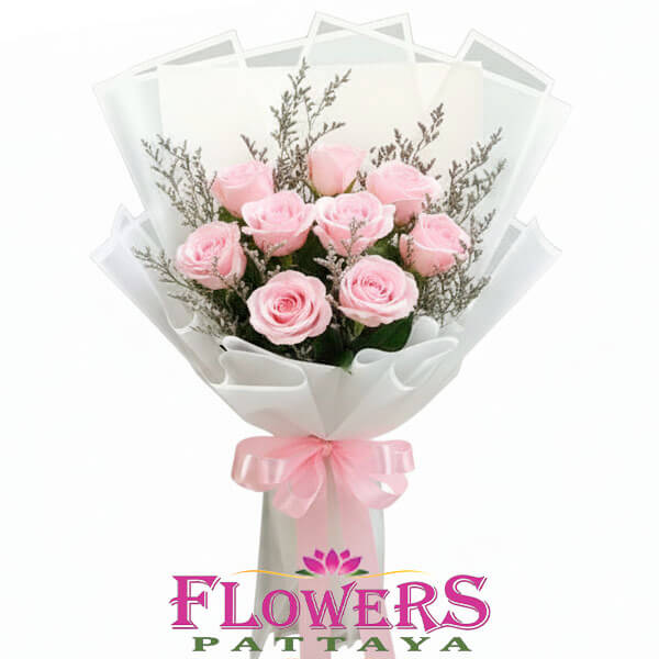 Lucky Pink bouquet (9 Pink Roses) - Flowers-Pattaya flower store