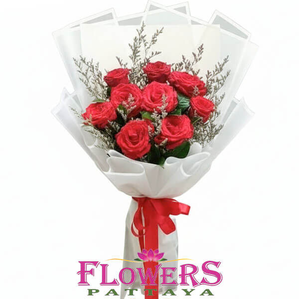 Lucky Red bouquet (9 Red Roses) - Flowers-Pattaya flower shop