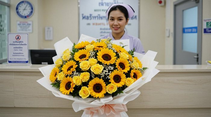 Yellow flowers bouquet in the Hospital in Pattaya - flower delivery in Pattaya