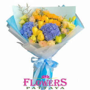 Sunny Breeze bouquet (Mixed Blue and Yellow flowers) - Fower shop in Pattaya