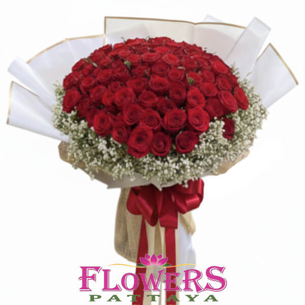 Flower Delivery Pattaya - 101 Premium Red Roses bouquet (Absolute Love)