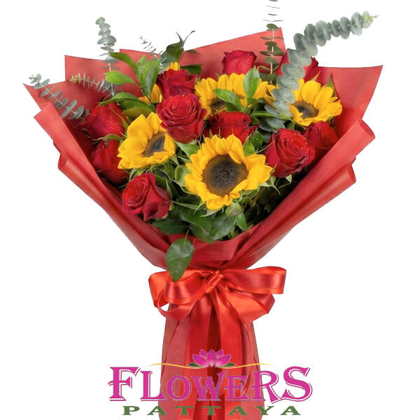 Splendid Fusion bouquet (Sunflowers and Roses) - Flowers-Pattaya flower shop
